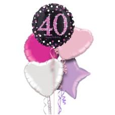 Happy 40th Birthday Pink & Black Holographic Balloon Bouquet